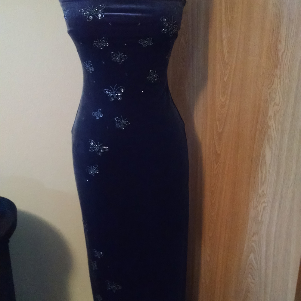 Zum Zum Stretch Velvet Butterfly Embellished Dress